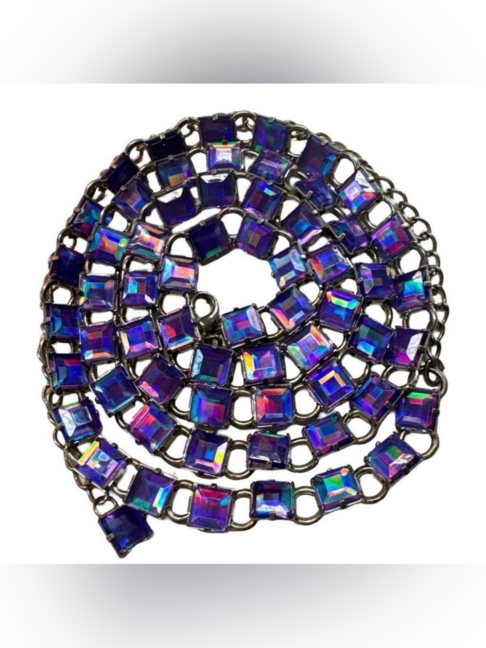 Rare Quality 40” Long Purple Iridescent Link Necklace Vintage 90s Style